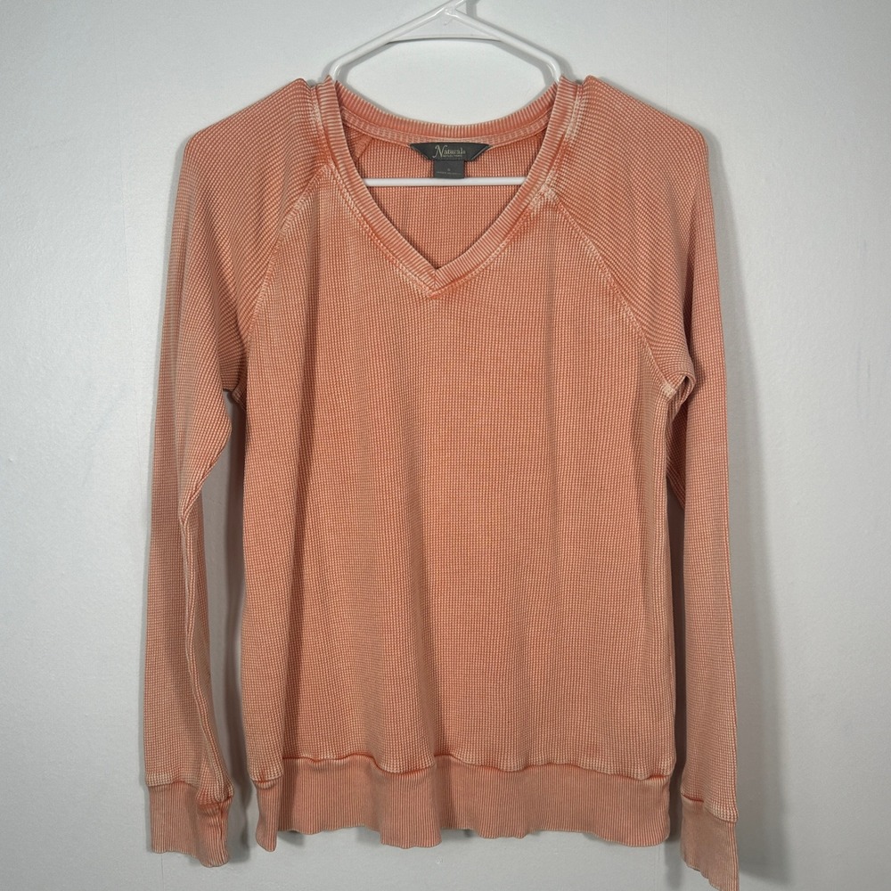 Natural Reflections Waffle Knit Top Womens‎ Small Coral Long Sleeve V-Neck